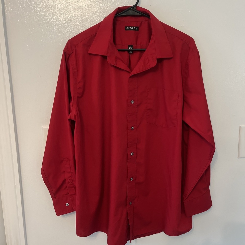 Men's Long Sleeve Shirt from George in Red, size L Button Up Chest 42-44